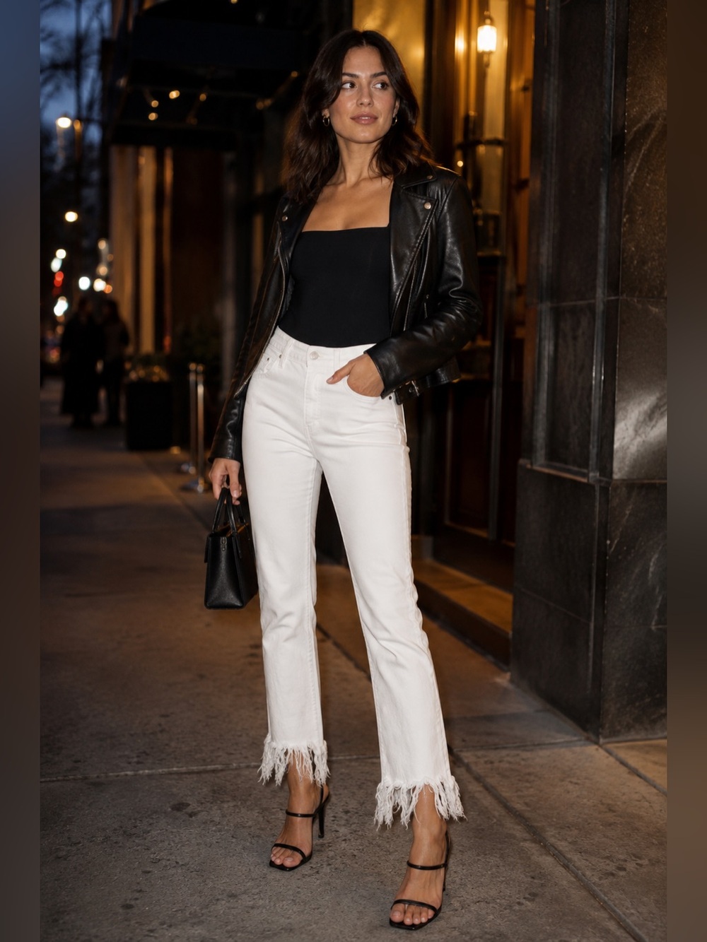 PISTOLA White Straight-Leg Jeans with Frayed Hem